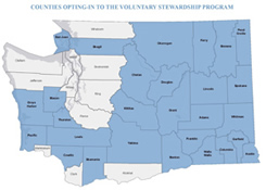 The Voluntary Stewardship Program County Opt-In Map showing counties participating in the program. 